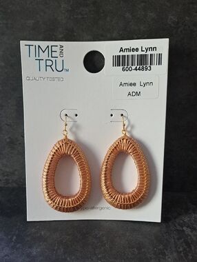 Time and Tru Blush Rose Thread-Wrapped Teardrop Earrings